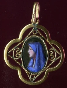 RARA MEDALLA MEDALLÓN FRANCÉS ESMALTE RELIGIOSO SAN MARÍA - Imagen 1 de 2