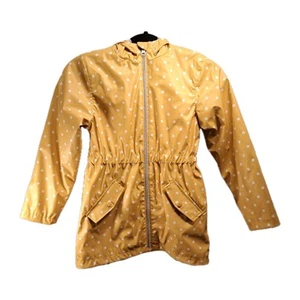 Liv & Lottie Rain Coat Jacket Girls Size 10 Hooded Faux Fur Yellow Polka Dots - Picture 1 of 8