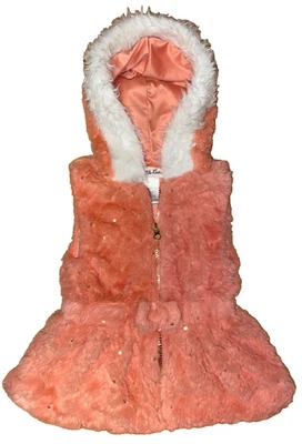 Soft Faux Fur Vest Little Lass Toddler Size 4T White Trim Hood Peachy Pink Cute! - Image 1 of 4