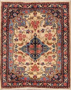 Traditional Floral Bidjar IVORY/BLUES Hand-Knotted Area Rug Wool Carpet 4'x5'