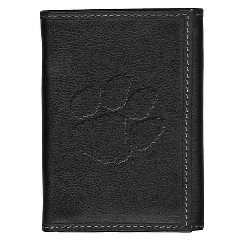 Clemson University Tigers Leather Tri-Fold Wallet Black Trifold Cover