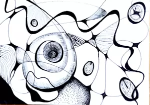 original graphic abstraction fantasy artwork painting hand-painted art signed A5 - Picture 1 of 7