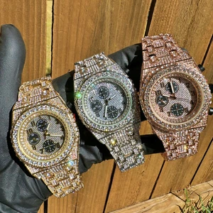 Herrenuhr vergoldet Edelstahl simulierter Diamant Full Iced Band Luxus - Bild 1 von 16