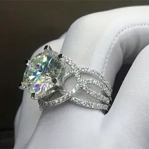5 CT Round Cut Lab-Created Diamond Engagement Wedding Ring 14K White Gold Plated - Picture 1 of 6