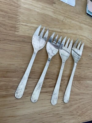 4 platos de plata 3 puntas tenedor de cóctel de colección entremeses para bebés cubiertos cubiertos Foto 1 de 4