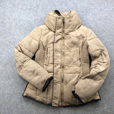Chaqueta ZARA Mujer Pequeña Beige Sólida Relajada Cremallera Completa Puffer Foto 1 de 4