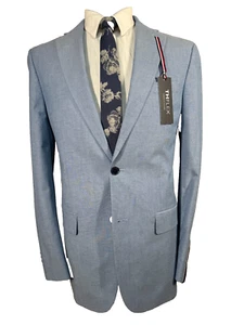 New TOMMY HILFIGER Mens Blue STRETCH ATHLETIC FIT Sport Coat Blazer Jacket 40L - Picture 1 of 10