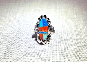 925 Sterling Silver Turquoise Multi-Stone Inlay Ring - Picture 1 of 8
