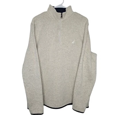 Nautica Herren beige marineblau Fleece gefüttert Viertelreißverschluss Strickpullover Sweater XL - Bild 1 von 4