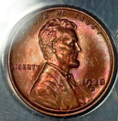 1938-D Lincoln Cent, ANACS MS60 Details, Recolored,  PrettyToning - Image 1 of 3
