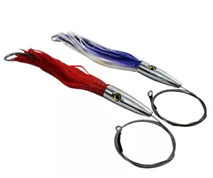 2 Pack High Speed Skirted Wahoo & Tuna Lures Rigged 6 Ft 150 LBS Leader + Bag - Picture 1 of 3