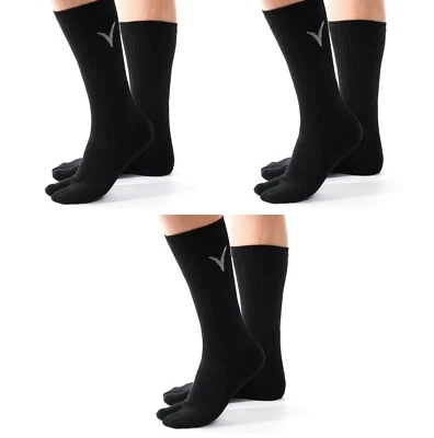 3 Pairs V-Toe Black Athletic Flip-Flop Big Toe Tabi Crew Socks Thicker Men Women - Image 1 of 4