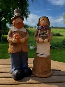 Thanksgiving Male& Female Pilgrim Couple Harvest Pumpkins Figurines Autumn Decor - Picture 1 of 8