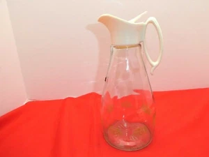 Vintage LOG CABIN Glass 8” Syrup Dispenser Jar Gold Eagle Pattern - Picture 1 of 6