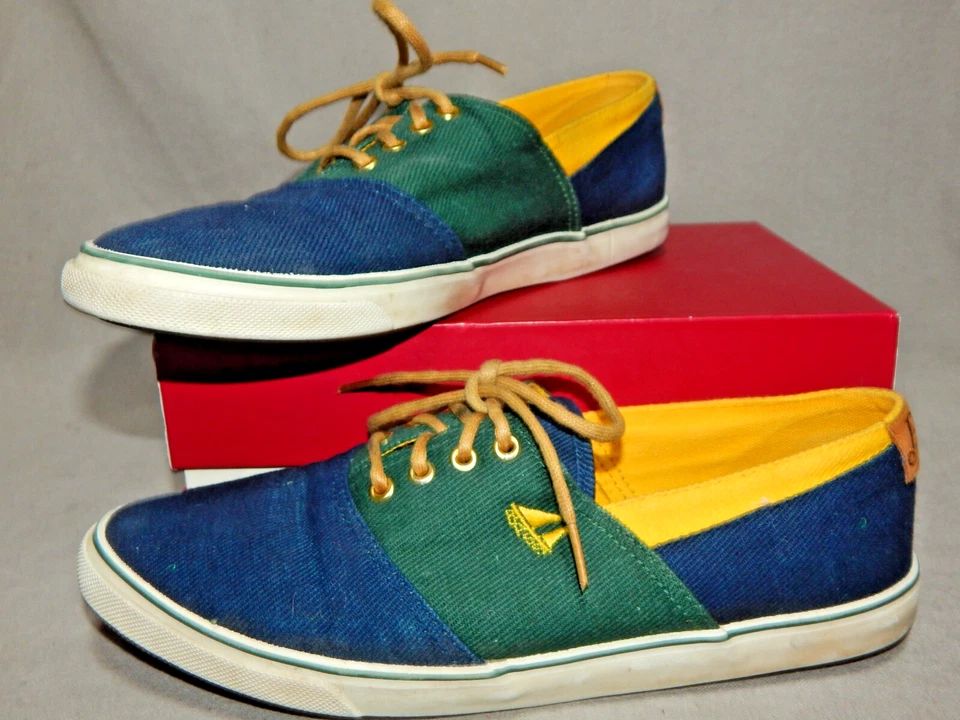 Womens size 7 ½ M Bass blue green yellow sneakers tennis shoes 7.5 3176W canvas - Image 1 of 4