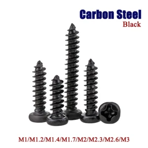 Black Phillips Pan Head Self Tapping Screws Round Head Screw M1/M1.2/M1.4...-M3 - Picture 1 of 11