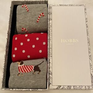HOBBS Women’s Socks - Dachshund Candy Cane Sock Set - 3 Pack - New
