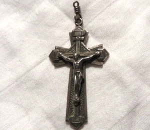 Vintage Sterling Silver Crucifix Cross Pendant Art Deco Style - Picture 1 of 3