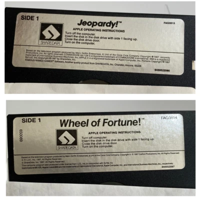1987 Wheel of Fortune & Jeopardy 5.25" Vtg Floppy Disk Apple Sharedata UNTESTED - Image 1 of 4