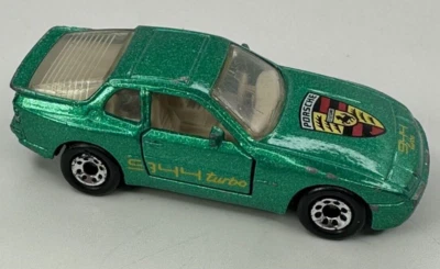 Used Matchbox 1987 Porsche 944 Turbo Metallic Green Open Doors w/ Hood Emblem - Image 1 of 4