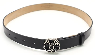 Cinturón de cuero Alexander McQueen sello logotipo hebilla (709570 501523 70 28) tamaño 70 cm Foto 1 de 4