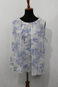 Talbots Gr. 18 weiß blau Blumen ärmellos Strickpullover Oberteil Plisseekragen - Bild 1 von 6