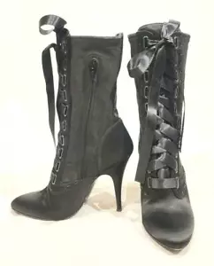 Giuseppe Zanotti Balmain Uma Black Lace Up High Heel Ankle Bootie Size 8 EUC - Picture 1 of 5