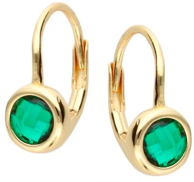 Smaragdgrün Zirkonia Brisuren 925 Silber Gelbgold vergoldet Gold Damen Ohrringe - Bild 1 von 4