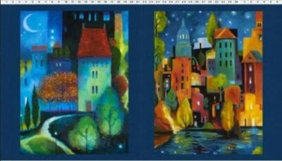 CLOTHWORKS 23" X 44" Panel Illustrations Landscapes City Dreams Cotton Fabric D375.49