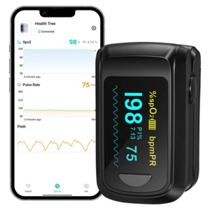 Pulse Oximeter Finger SPO2 Blood Oxygen Saturation Heart Rate Monitor with APP - Picture 1 of 10