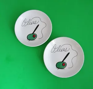 Appetizer Plates Boston Warehouse Green Olive On Pick Motif 6 Inch Pair - Picture 1 of 7