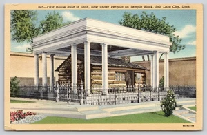 Postal de lino vintage First House Temple Block Salt Lake City Utah - Imagen 1 de 2