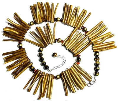 复古手工金珊瑚枝和珠纯银项链 — 第 1/4 张图片