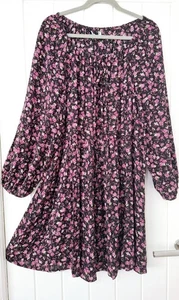 LADIES YOURS PINK/BLACK FLORAL FLARED SUMMER DRESS SIZE 20 - Picture 1 of 4