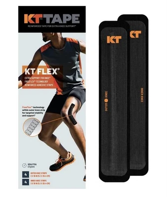 Fita KT Flex tiras adesivas reforçadas para joelhos, 8 tiras pré-cortadas de 10 polegadas, - Imagem 1 de 4