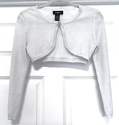 Jaqueta Amy Byer Girls Bolero Shug, Branca Metálica, Tamanho G (14), Excelente Estado Usado - Imagem 1 de 4