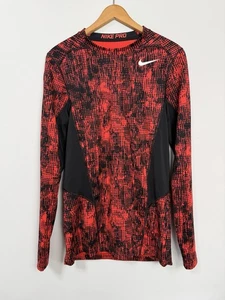 Nike Pro Combat Dri Fit Fitted Mens Small Red Black Stretch Long Sleeve Shirt - Picture 1 of 7