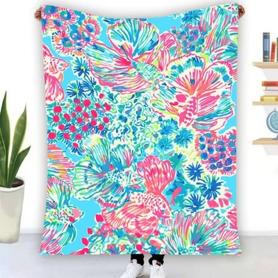 Lilly Pulitzer Coral Fish Warm Single-Side Printing Flannel Fleece Blanket - Image 1 of 3