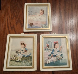 3 Vtg Little Girl Lithos Helene Pessl Play Dance Bath August Albo Plastic Frames - Picture 1 of 9