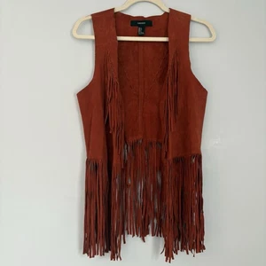 Forever 21 Damen Wildleder Fransen Weste Gr. Small Rost vorne offen Western Boho Chic - Bild 1 von 13