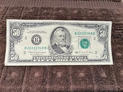 1990 $50 FIFTY DOLLAR FEDERAL RESERVE NOTE BANK OF NEW YORK TRIPLE "B" BRADY - Image 1 of 2