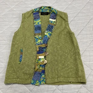 Icelandic Design Sweater Vest Womens Small Green Linen Boho Hippie Sleeveless - Picture 1 of 14