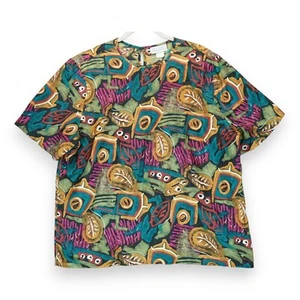 Blusa vintage años 80 Jessica Michelle Top para mujer 2XL Art Deco manga corta - Imagen 1 de 4