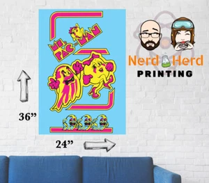 Póster de arte arcade clásico MS Pacman varios tamaños 11x17-24x36 - Imagen 1 de 3