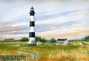 Bodie Island Leuchtturm, Salt Marsh, Outer Banks NC. Gerald Hill Notizkarten - Bild 1 von 2