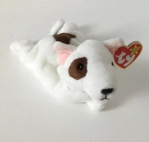 TY Beanie Babies BUTCH Perro Cachorro Gorro Retirado Bebé Peluche Blanco Marrón Manchas - Imagen 1 de 2