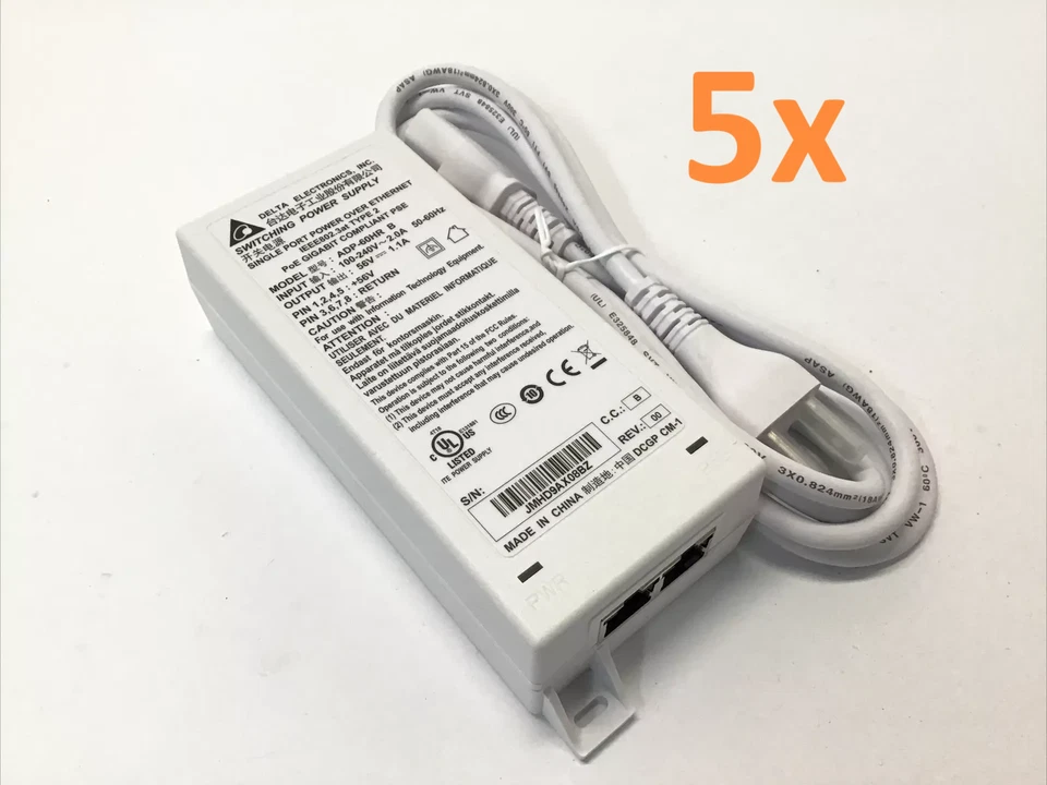 Delta PoE Injector 56V 1.1A Gigabit Single Port Over Ethernet ADP-60HR B