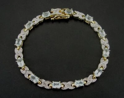 Brazalete Tenis Oro Vermeil Sobre Plata de Ley 925 Piedras Azules Eslabón Brazalete Foto 1 de 4