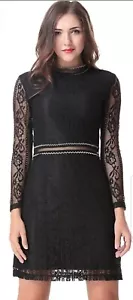 Aphratti Women's Black Lace Long Sleeve Cocktail Mini Dress NWT Sz.S Slim Fit - Picture 1 of 12