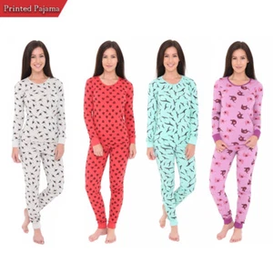 Womens Printed Casual 2 Piece Pajama Set Long Sleeve Sweatshirt - Picture 1 of 13